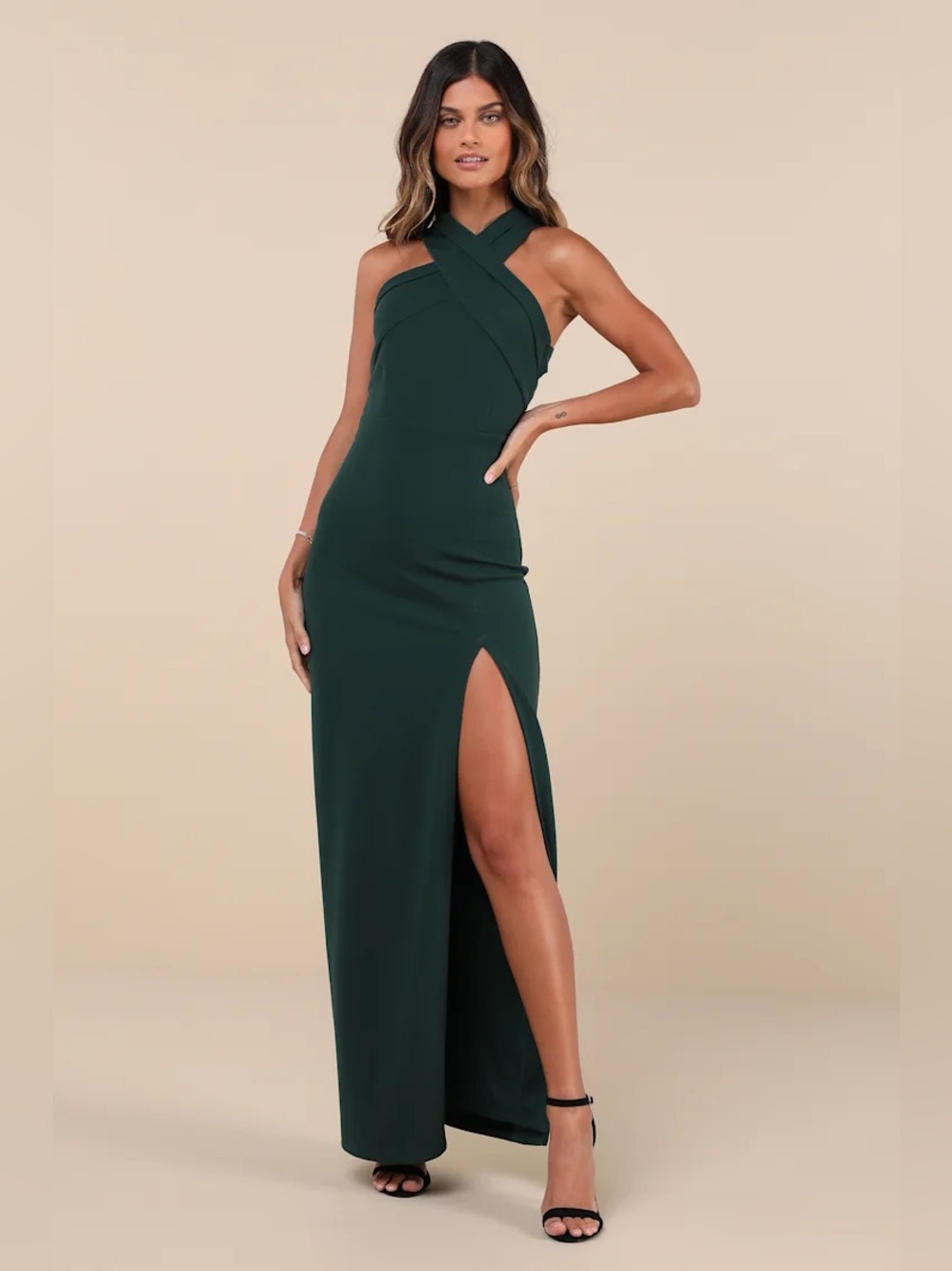 NWT Lulus Head to Cocktail Hour Emerald Green Halter Neck Maxi Dress Size XS